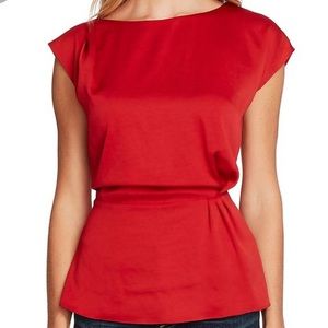 NWT Vince Camuto Red Satin Cinched Waist Blouse